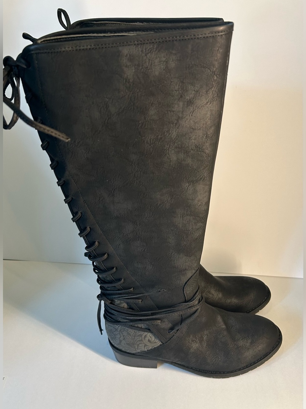 Women's Tall Lace-Up Riding Boots - Black Very Volatile Size 8.5 NWOT